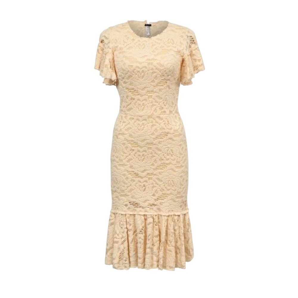 Dolce & Gabbana Cream Floral Lace Flutter Sleeve Mermaid Midi Dress IT 40 - Picture 4 of 12
